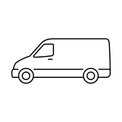 Van icon. Delivery truck. Black contour linear silhouette. Editable strokes. Side view. Vector simple flat graphic illustration. Isolated object on a white background. Isolate.