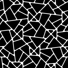 Small black geometric shapes on a white background. Tile, stone. Monochrome seamless pattern. Vector simple flat graphic illustration. Texture.
