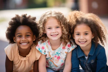 Foto op Plexiglas Portraits showcasing children learning and practicing empathy through engaging with diverse communities, with copy space © Лариса Лазебная