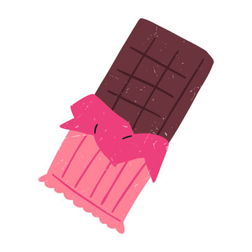 recommend clip art: Hand drawn chocolate bar, cartoon flat vector illustration with grunge texture, isolated on white background. Sweet candy, delicious food. Valentines day present.