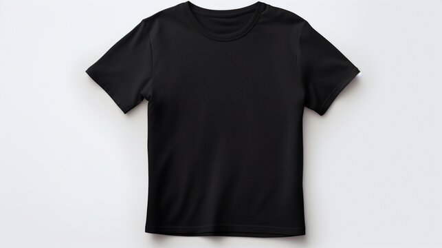 Create an image of a neatly folded professional black t-shirt on a solid white background.