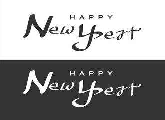 Handwritten calligraphic lettering of Happy New Year. Vector illustration Happy New Year logo design isolated on black white background.