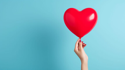 a young woman holds a heart-shaped balloon