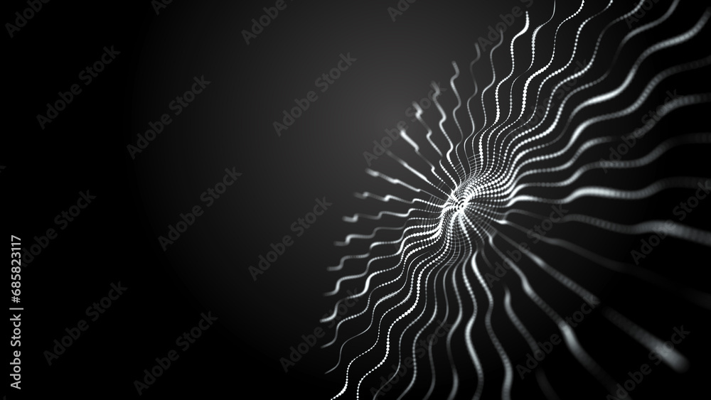 Poster sphere with moving information particles. global communication technology. 3d rendering.