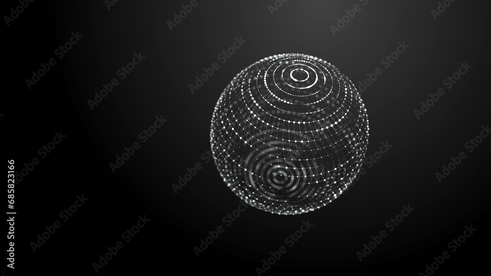 Poster futuristic twisted sphere made of lines and dots. technological background. data transmission networ