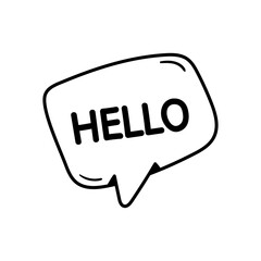 Vector hand drawn speech bubble. Doodle style sticker with the phrase hello.