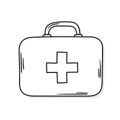 First aid kit vector icon in doodle style. Symbol in simple design. Cartoon object hand drawn isolated on white background.