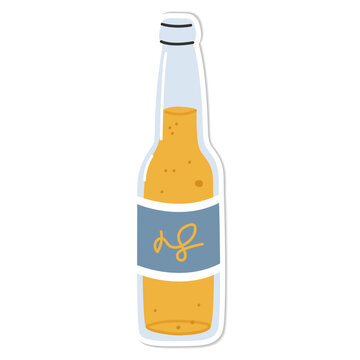 Sticker bottle of beer isolated vector illustration, minimal design. Lager beer glass icon on a white background. Vector illustration