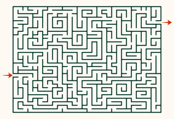 Labyrinth vector graphic. Rectangle shape maze (labyrinth) game illustration.