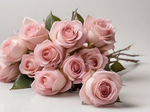 Bouquet of Pink Roses on a White Background