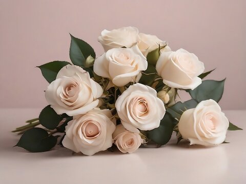 Bouquet of White Roses on a Pink Background
