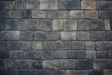 Foto op Plexiglas Old Stone Pavement Texture Background, Granite Cobblestone Road Pattern, Vintage Block Sidewalk © artemstepanov