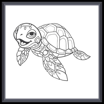 Cute sea turtle mandala arts. isolated on white background