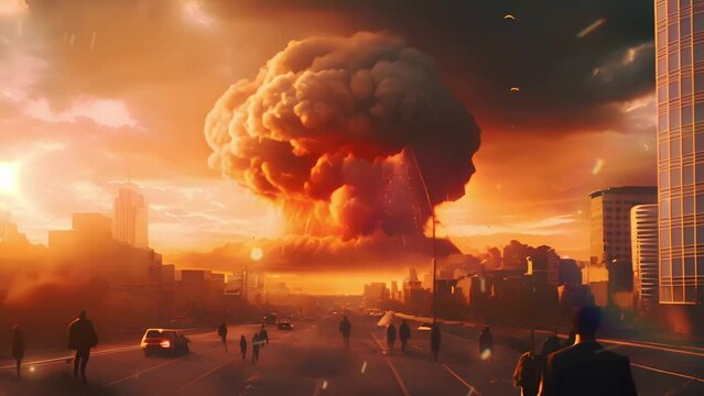Video generated by AI. Massive explosion in World War 3 concept war.
