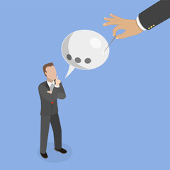 3D Isometric Flat Vector Illustration of Freedom Speech Violation, Rejecting Comments or Arguments