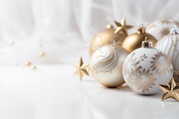 Christmas Decorations In Silver And Gold, White Background Highquality Photo