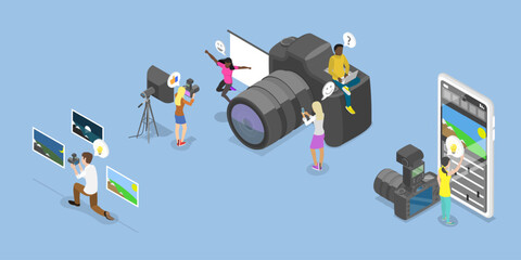 3D Isometric Flat Vector Illustration of Photography Workshop, Arts and Crafts Class