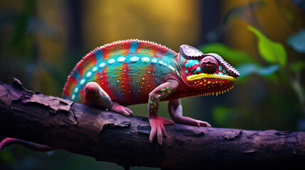 Colorful chameleon in the natural