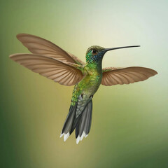 Obraz premium ruby hummingbird, hummingbird feeding on a flower, hummingbird on a branch, hummingbird in flying, birds ai image, animal ai photo