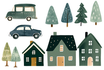 Holiday Vintage Houses and Cars 