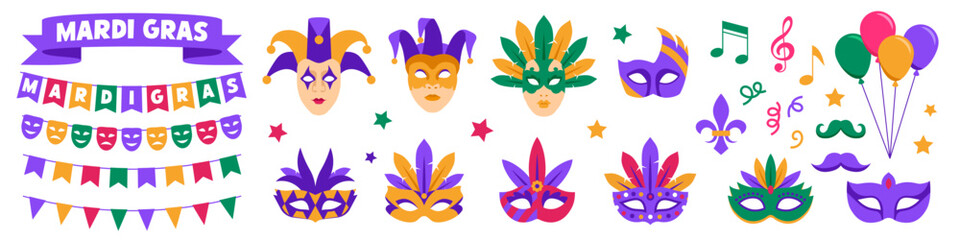 Mardi gras elements. Mardi gras decoration. Carnival vector elements.