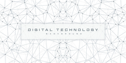 Abstract digital technology hi tech futuristic grey white background, cyber information communication, innovation future tech data, internet network connection, Ai big data lines dots, circuit vector