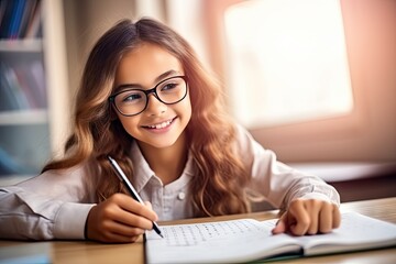 A Child Prodigy, a Smart Child Writes in a Notebook, Girl Solving a Math Equation, Generative AI Illustration