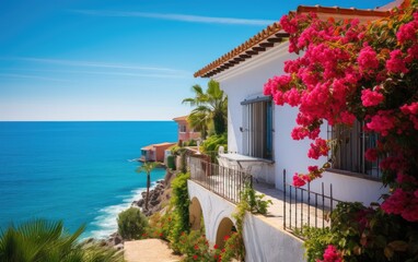 Fototapeta na wymiar Beautiful spanish villa next to the sea on a sunny day