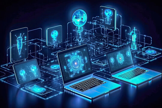 laptop and Technology background of Medical network with digital devices