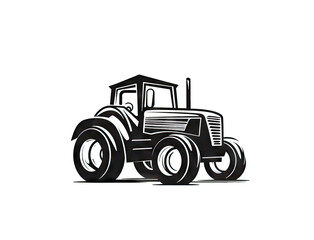 Vintage Tractor Sketch, Farm Vehicle with Large Wheels Black White Drawing, Agricultural Machine