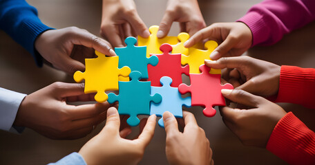 hand puzzles, Business teamwork, Solving Jigsaw Puzzle, Business solutions, Medical Team, harmony among group, Team building, assembling jigsaw puzzle - obrazy, fototapety, plakaty