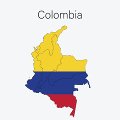 Obraz premium National Country Map with Regions and States and Flag in Body