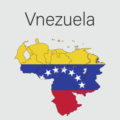 National Country Map with Regions and States and Flag in Body