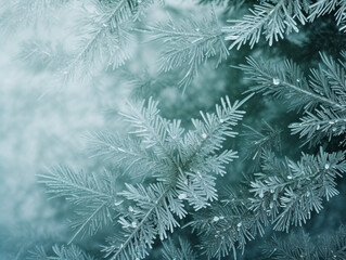 Winter minimal beautiful background with fir tree with snow.
