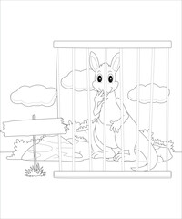 Cute Kangaroo stay at Zoo colouring page for kids 
