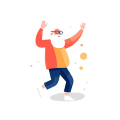 Ecstatic Old man  Celebrating Success, Modern Flat Design Illustration