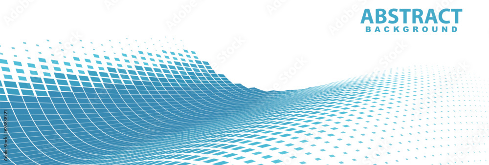Poster Abstract background with blue dotted wave. Wide vector pattern