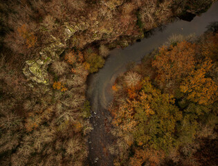 Aerial view of river Viaur in Aveyron - drone view