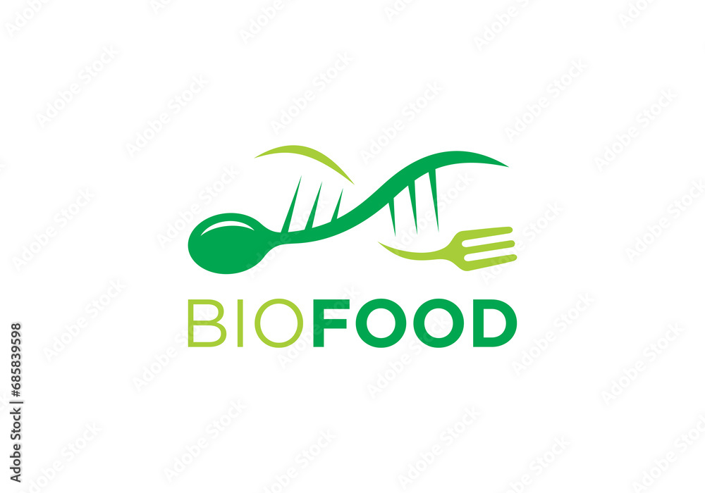 Wall mural spoon fork logo, food dna health care design concept