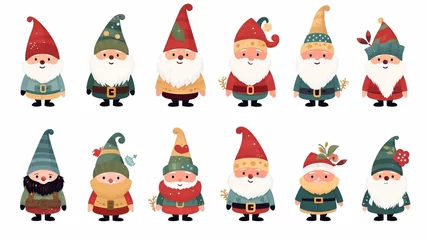 Fotobehang simple vector illustration set, isolated on a white background, Free vector hand drawn flat christmas gnomes collection. Vector element for christmas card, christmas invitation. © Dirk