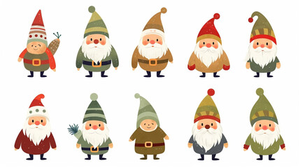 Obraz na płótnie Canvas simple vector illustration set, isolated on a white background, Free vector hand drawn flat christmas gnomes collection. Vector element for christmas card, christmas invitation.