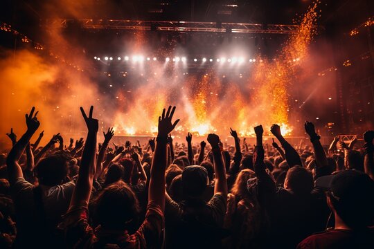 Big rock concert, rocker playing guitar close-up