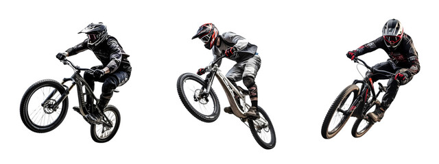 Set of Downhill Bikers on Transparent Background