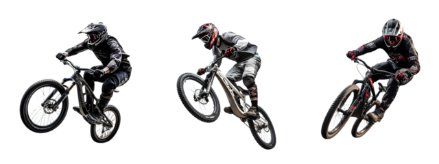 Set of Downhill Bikers on Transparent Background