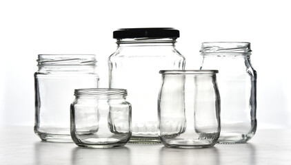 Empty transparent glass jars kitchenware collection