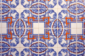 Azulejo Tile on Wall of a Building in in Alfama District, Lisbon, Portugal.