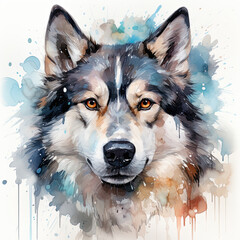 watercolor Siberian Husky clipart, Generative Ai