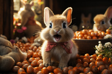 Fototapeta na wymiar Cute Eater bunny and eggs around