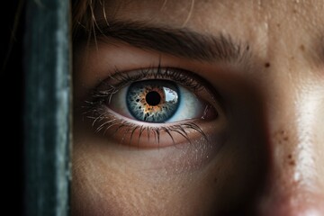 Naklejka premium A detailed close-up of a person's blue eye. Perfect for use in medical or beauty-related projects.
