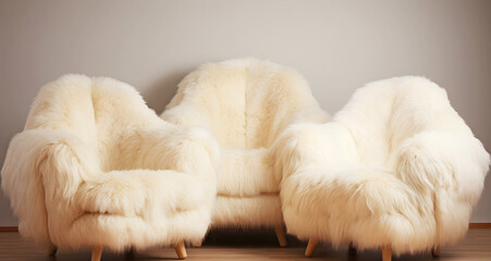 Fototapeta na wymiar sheep skin Fur on furniture. AI generated.